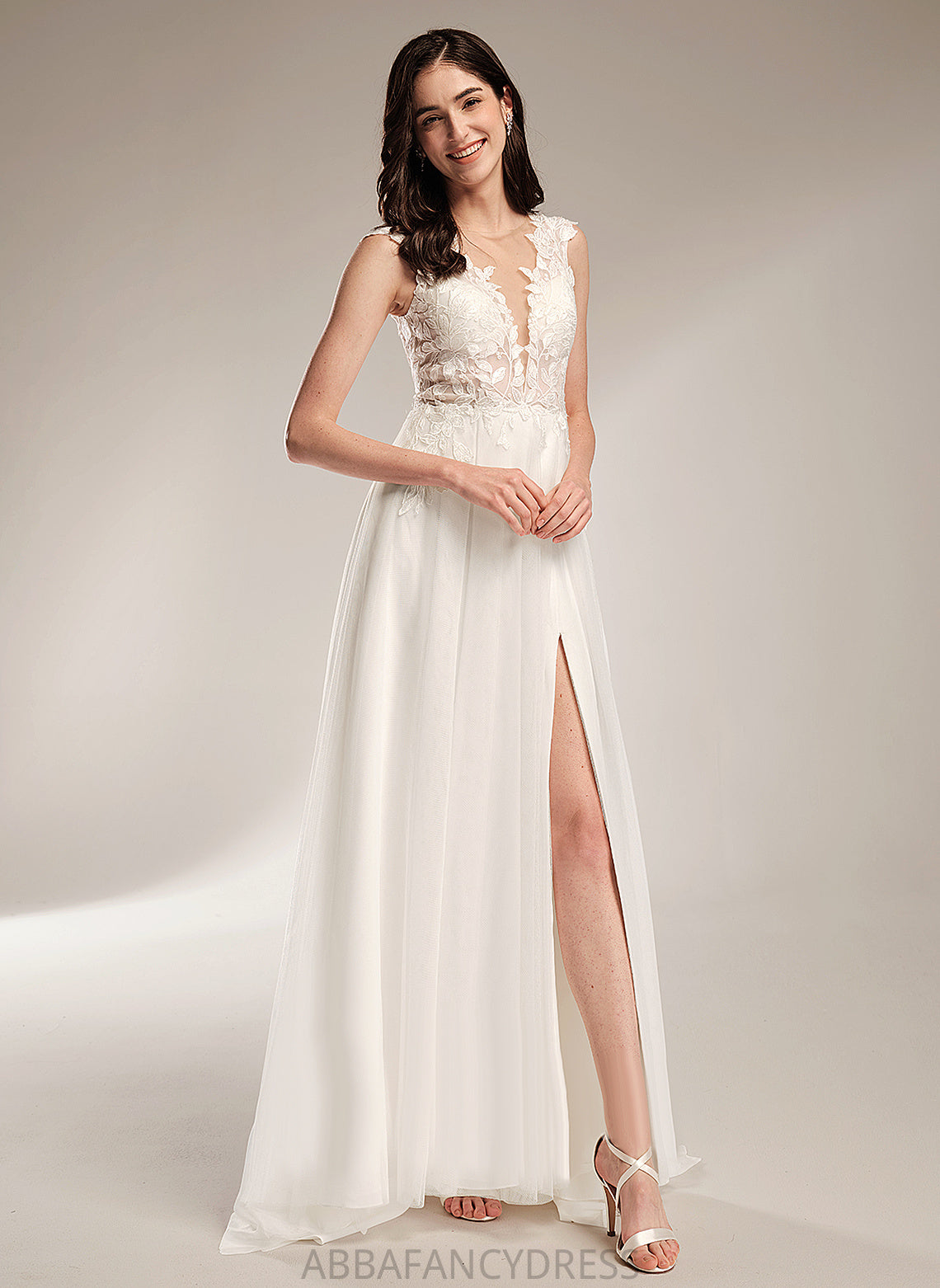 Lace With Wedding Train V-neck Sequins Marcie Tulle Dress Wedding Dresses Court A-Line