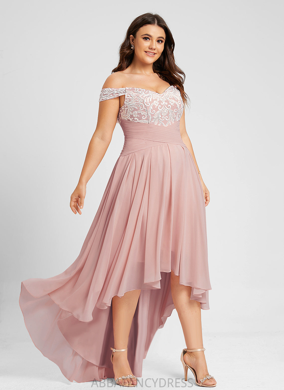 Chiffon Wedding Pleated A-Line Off-the-Shoulder With Asymmetrical Lace Wedding Dresses Fiona Dress