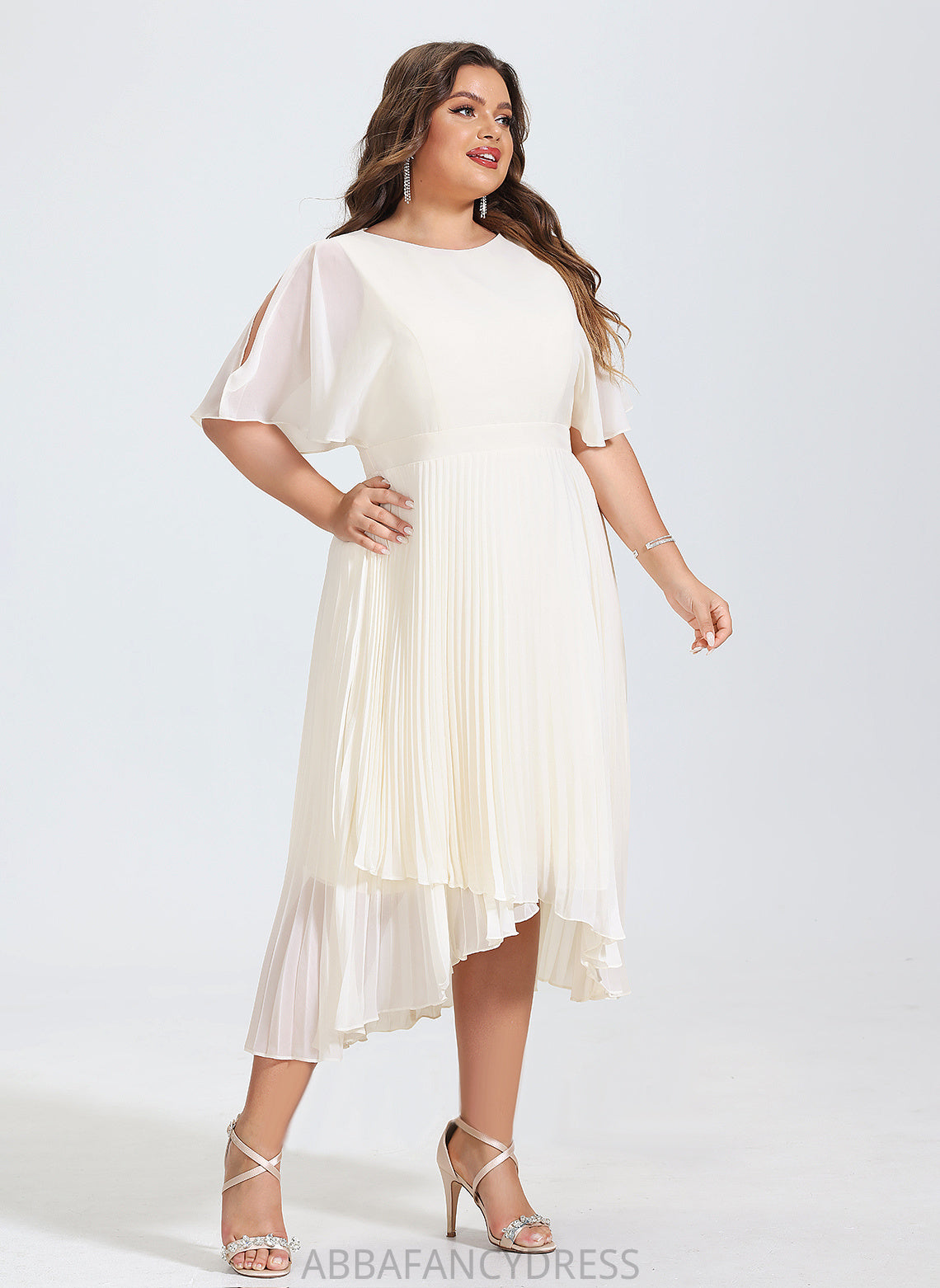 Wedding Dresses Pleated Scoop Chiffon Dress A-Line With Jaiden Asymmetrical Wedding