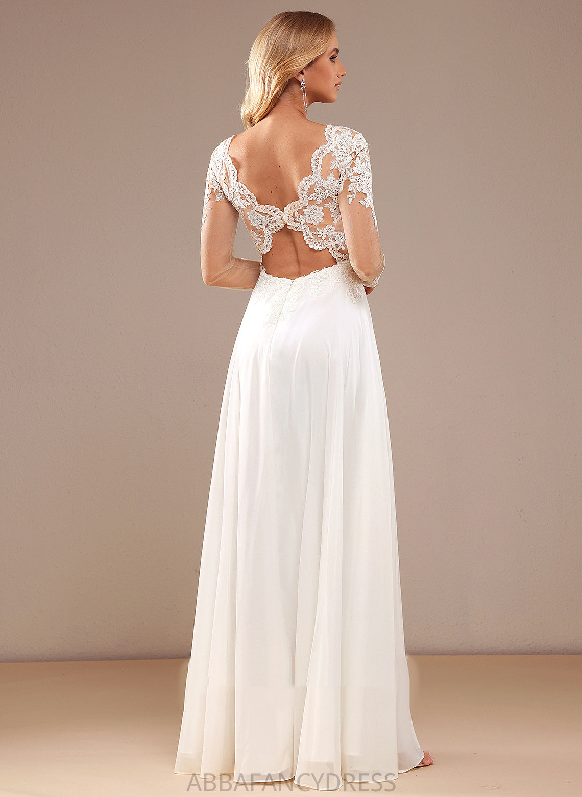 V-neck Wedding Sequins A-Line Dress Lace Chiffon Wedding Dresses Joyce With Lace Floor-Length