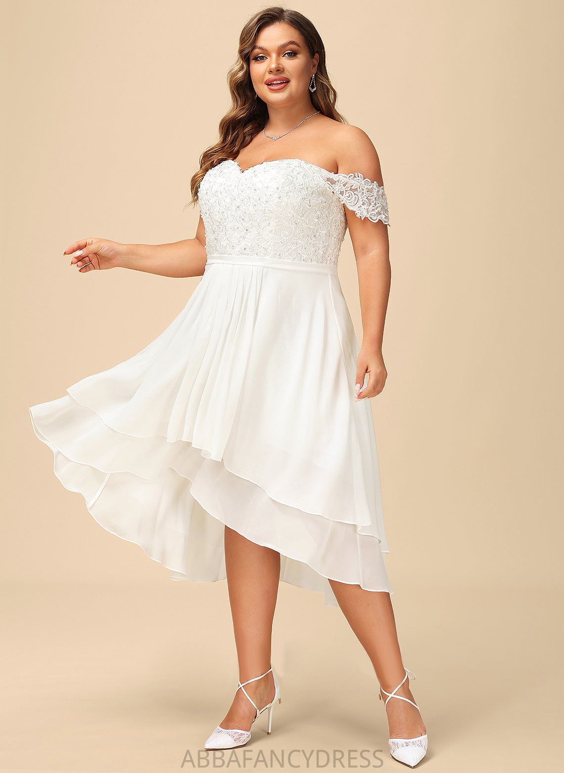 Wedding Lace Trudie With Off-the-Shoulder Asymmetrical Beading Sequins Chiffon Dress A-Line Wedding Dresses