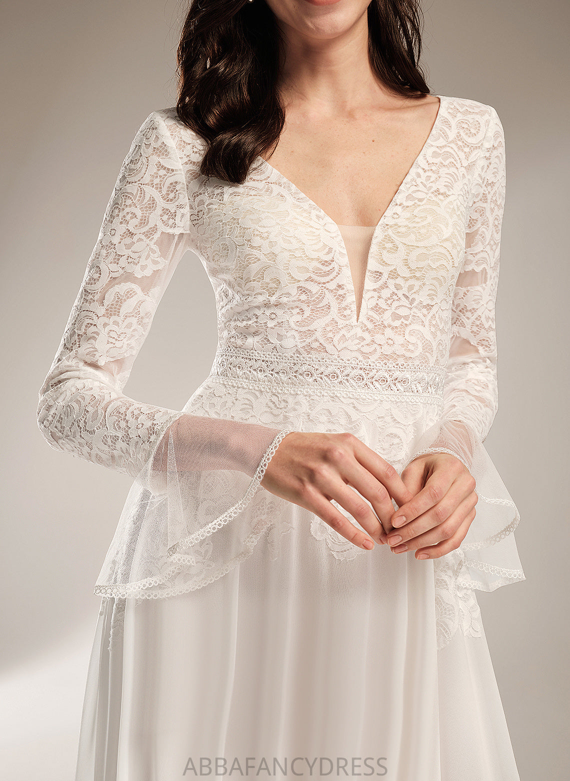 Wedding With Dress Train Wedding Dresses Lace V-neck A-Line Ruffle Court Zariah Chiffon