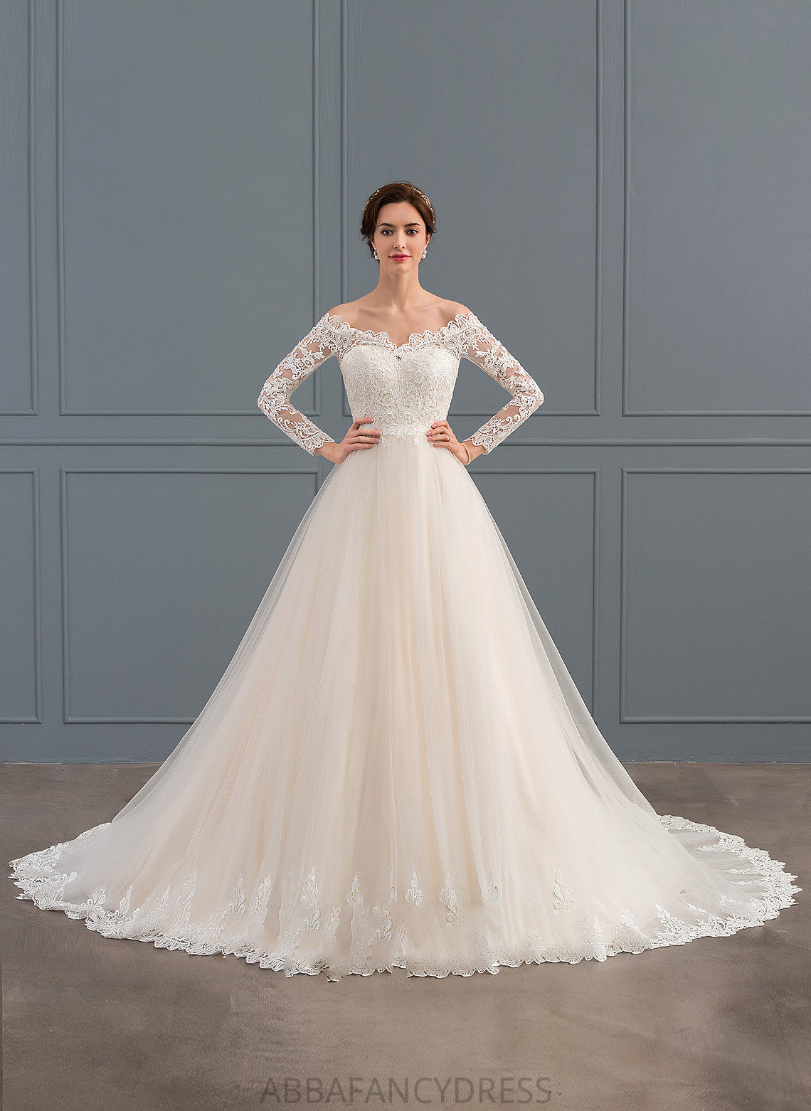 Wedding Dresses Dress Off-the-Shoulder Chapel Kaitlynn Tulle Lace Ball-Gown/Princess Wedding Train