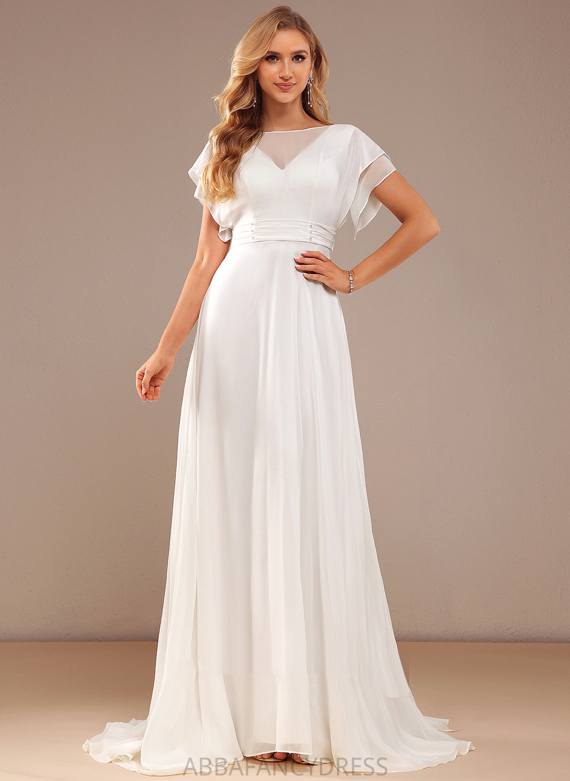 Chiffon Dress Sweep Scoop Mckenzie A-Line Wedding Dresses Train Wedding With Beading Neck