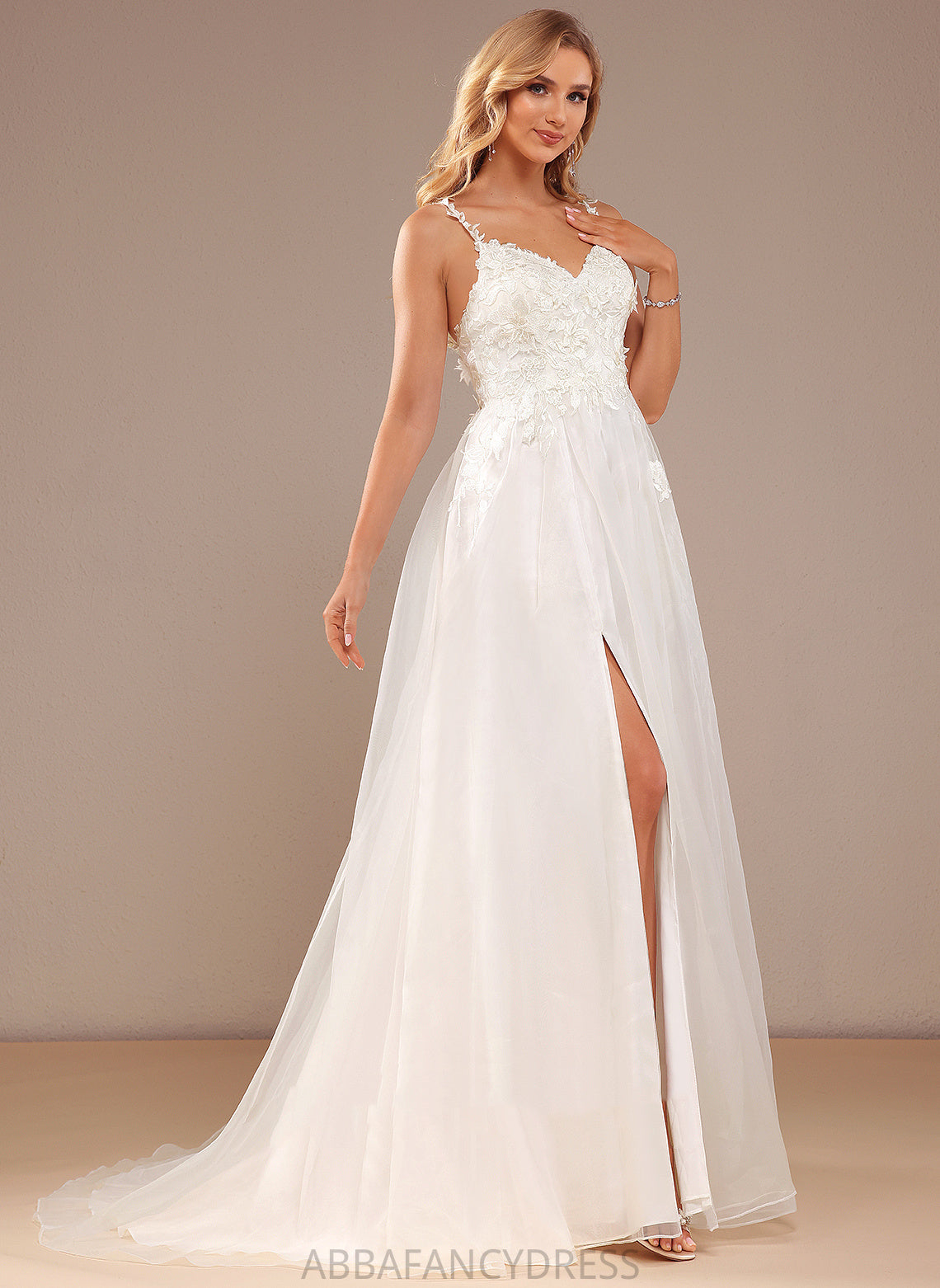 Lace Train Court Wedding Ball-Gown/Princess V-neck Front Dress Ashanti Wedding Dresses With Split Organza Lace