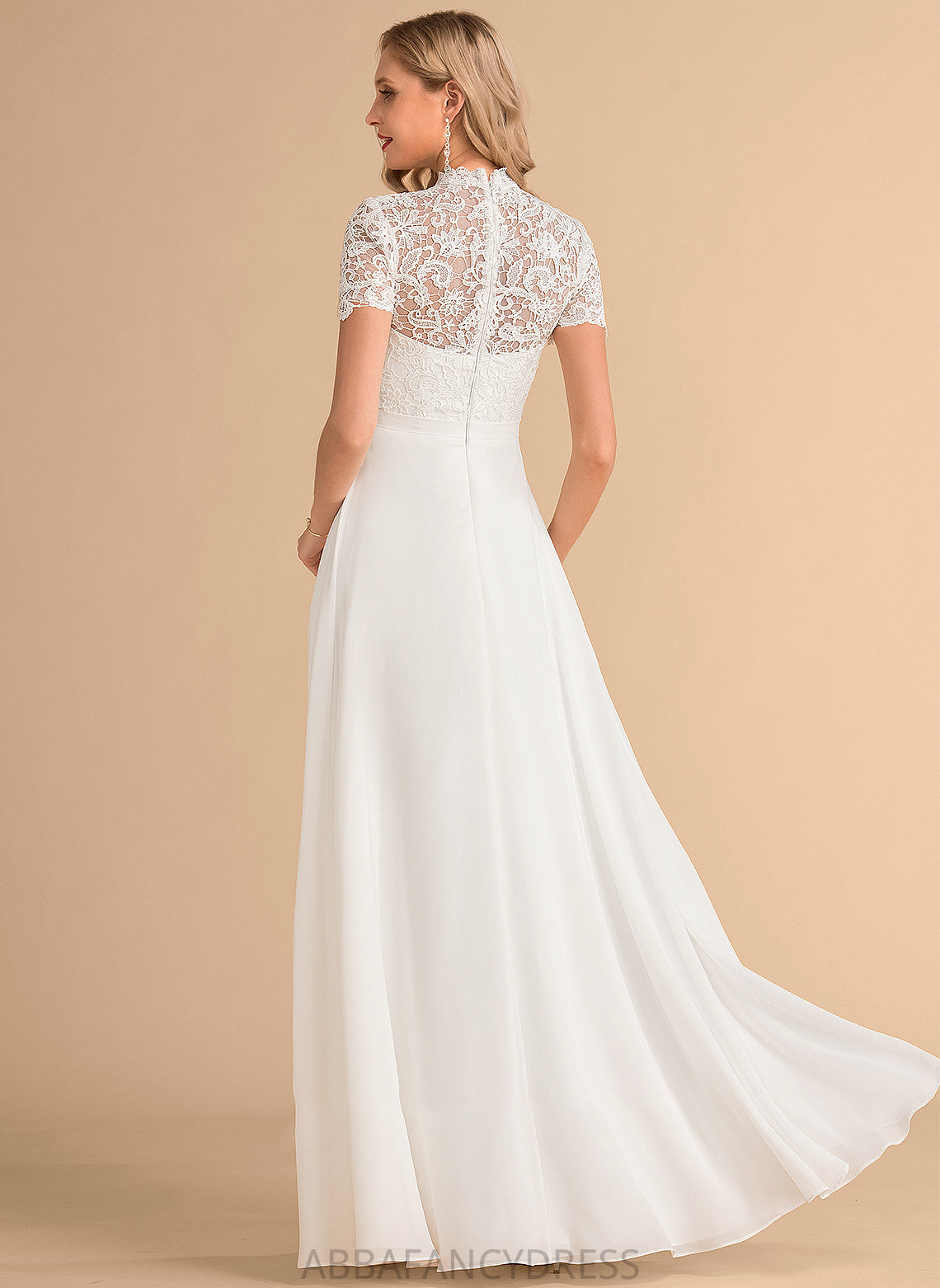 Neck Dress Chiffon Floor-Length A-Line Wedding Dresses Wedding High Lace Kendall