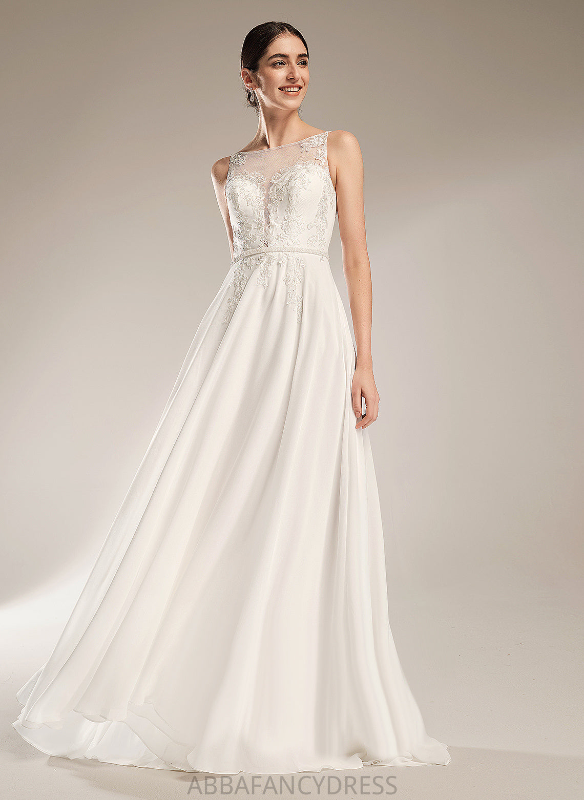 Kaia Train A-Line Sweep Wedding Sequins Illusion Wedding Dresses Chiffon With Dress Lace