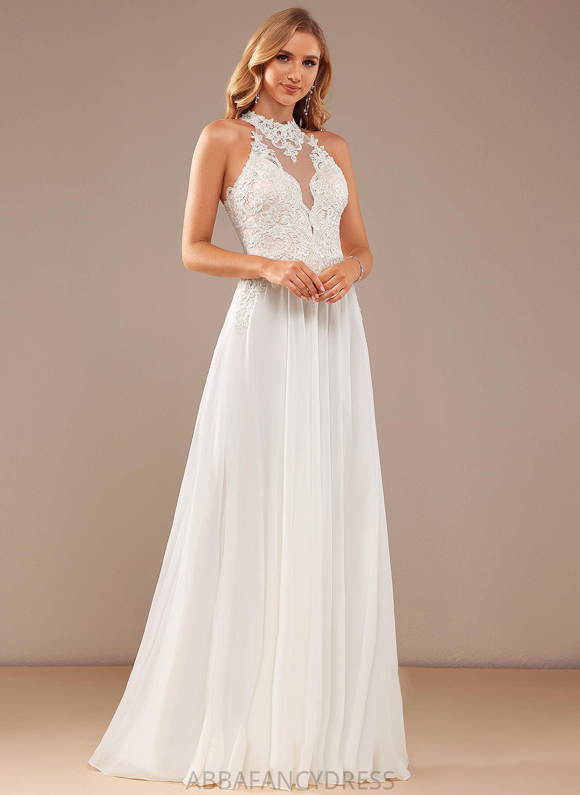 A-Line Front Wedding Wedding Dresses Neck Dress Sequins High Jode Lace Beading Lace With Chiffon Split Floor-Length