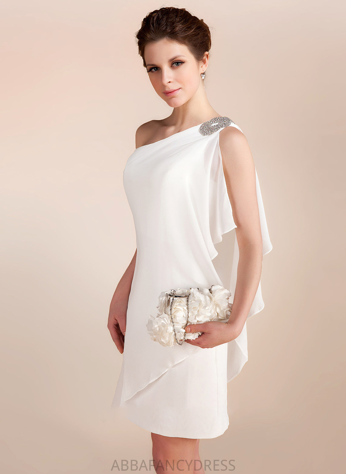 With Ruffles Sheath/Column Wedding Mylee One-Shoulder Cascading Chiffon Dress Beading Wedding Dresses Short/Mini