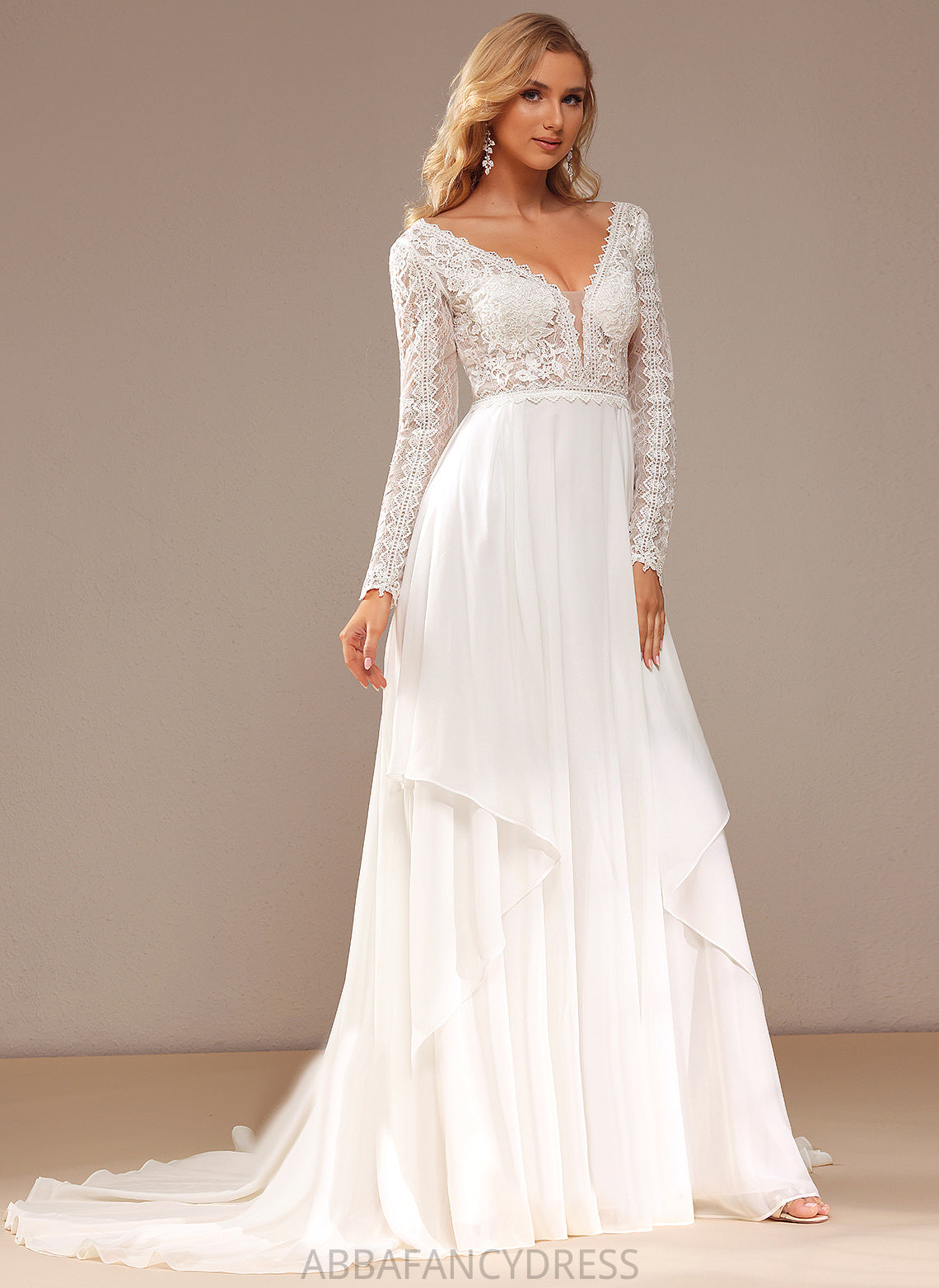 Train Lace Chiffon With Wedding Dress V-neck Ayana Ruffle A-Line Wedding Dresses Lace Court