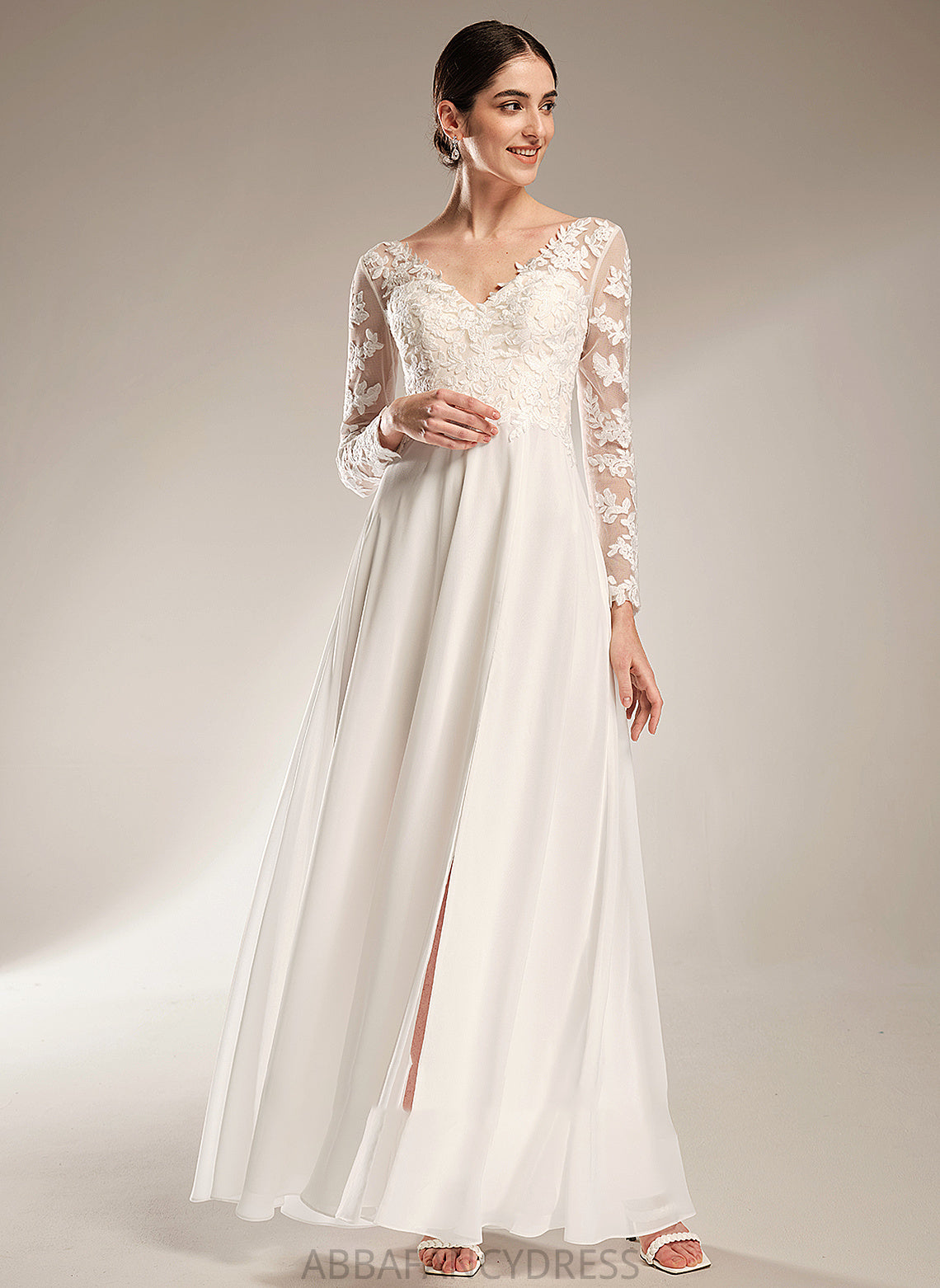 Wedding A-Line Wedding Dresses Front Floor-Length Sarah Dress With V-neck Split