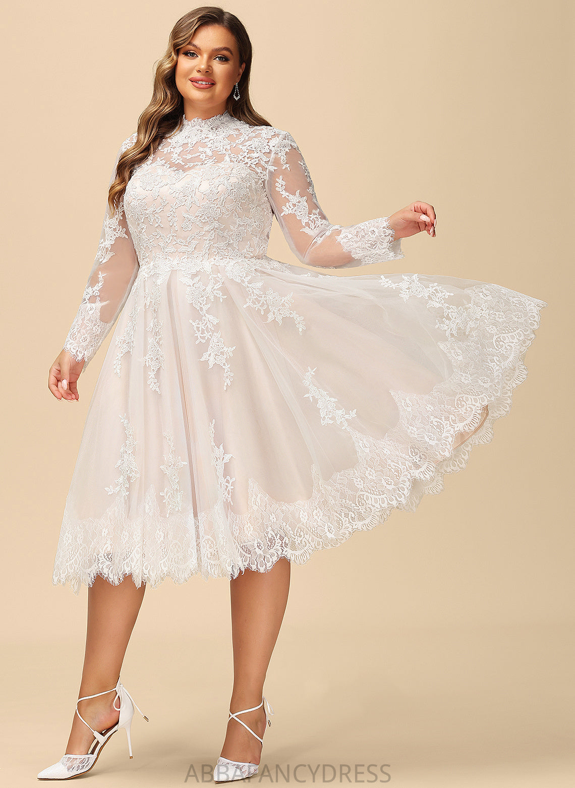 Dress Wedding Wedding Dresses Rayna Illusion Tulle Knee-Length A-Line Lace