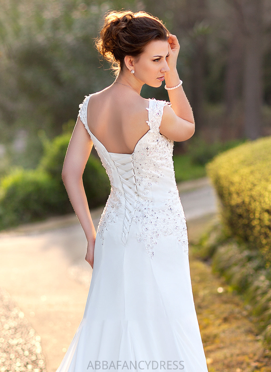 Lace Train Beading V-neck A-Line Wedding With Miah Wedding Dresses Court Sequins Dress Chiffon