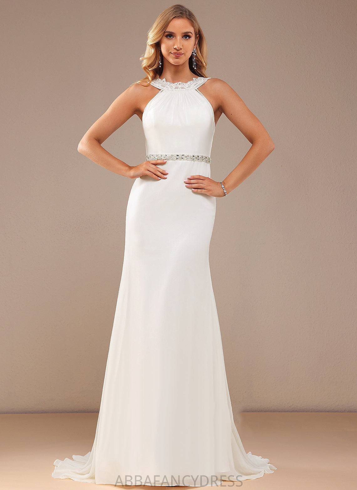 With Chiffon High Gertrude Wedding Wedding Dresses Train Beading Dress Neck Court Trumpet/Mermaid Lace