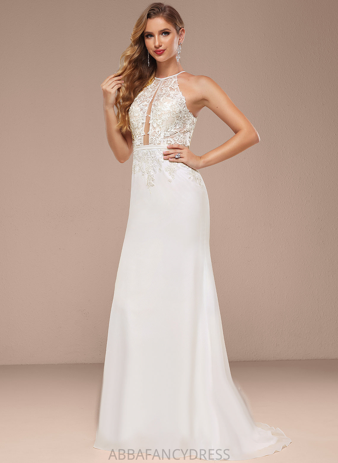 Chiffon Halter Lace Roselyn Dress Sequins Trumpet/Mermaid Sweep Wedding Dresses Train Wedding With