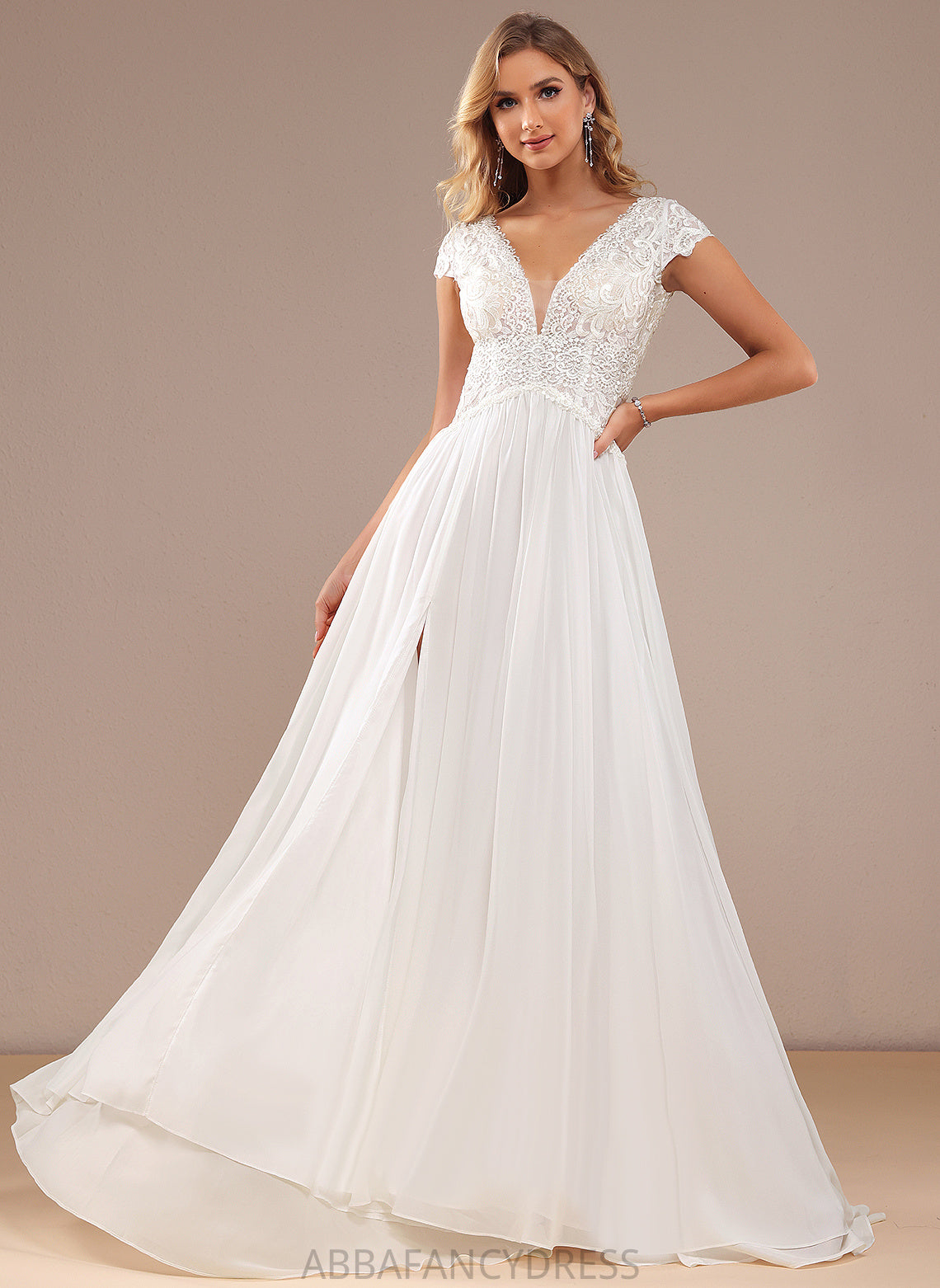 Wedding Lace Rosalind Front Wedding Dresses Dress Train V-neck Sweep Split With Lace Chiffon A-Line