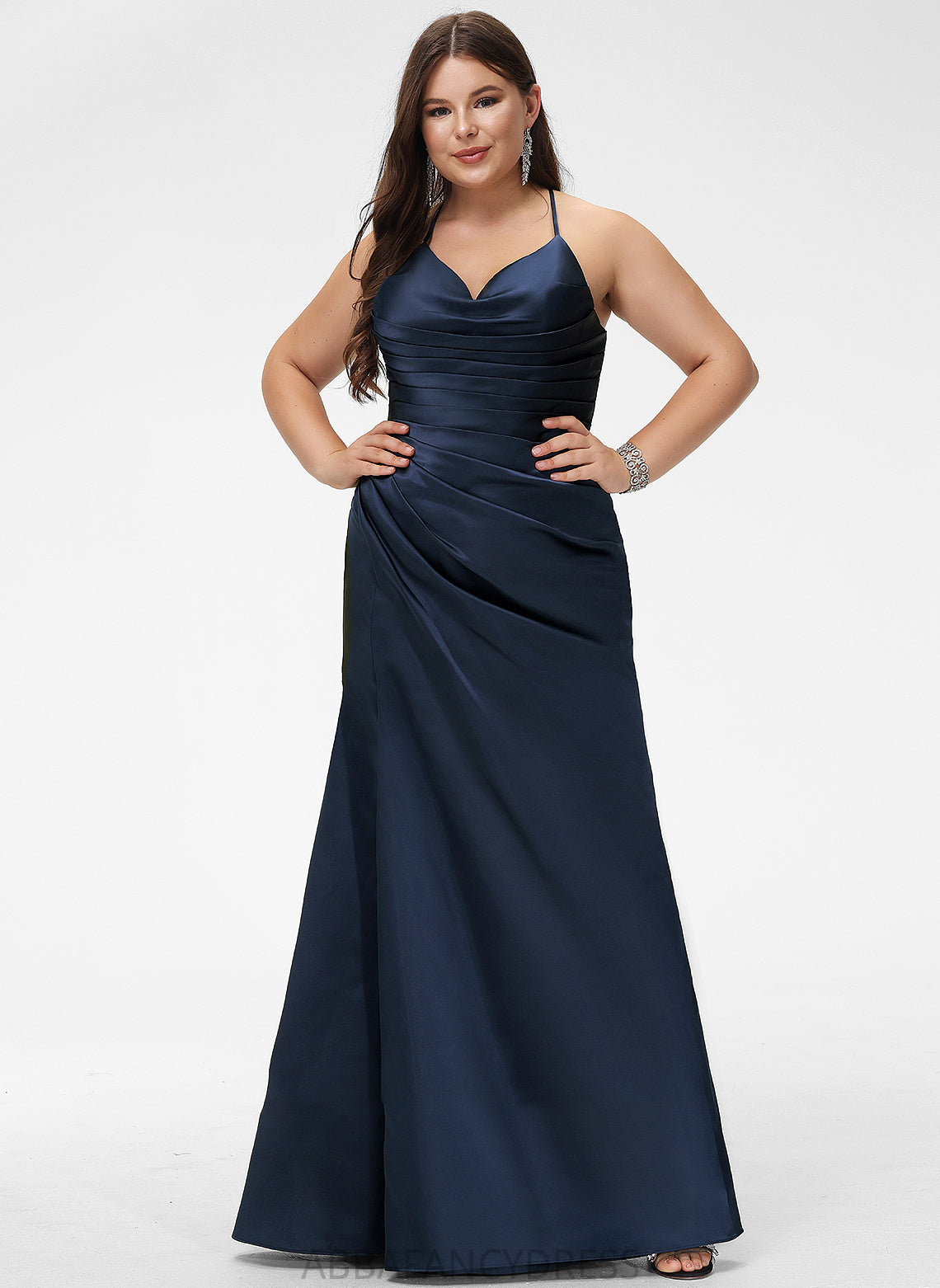 Satin Sheath/Column With Pleated V-neck Kelsey Prom Dresses Floor-Length