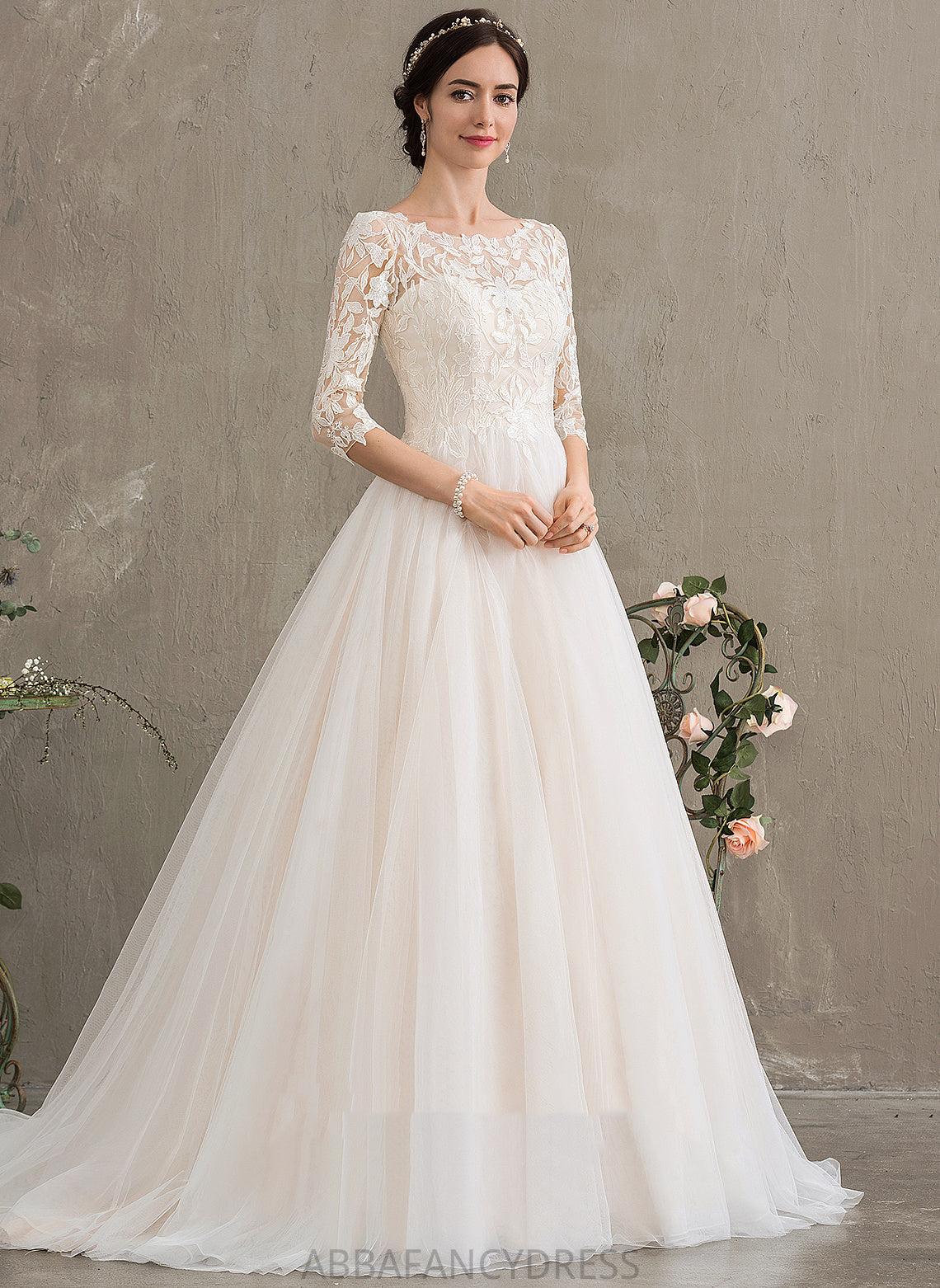 Scoop Neck With Wedding Dresses Giana Court Ball-Gown/Princess Sequins Dress Lace Tulle Train Wedding