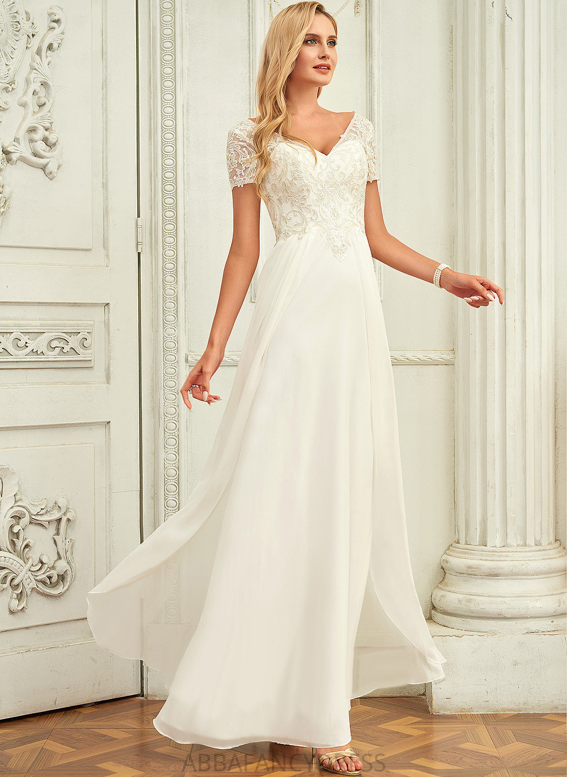 Dress Wedding Wedding Dresses Caroline Lace With A-Line Chiffon Floor-Length V-neck