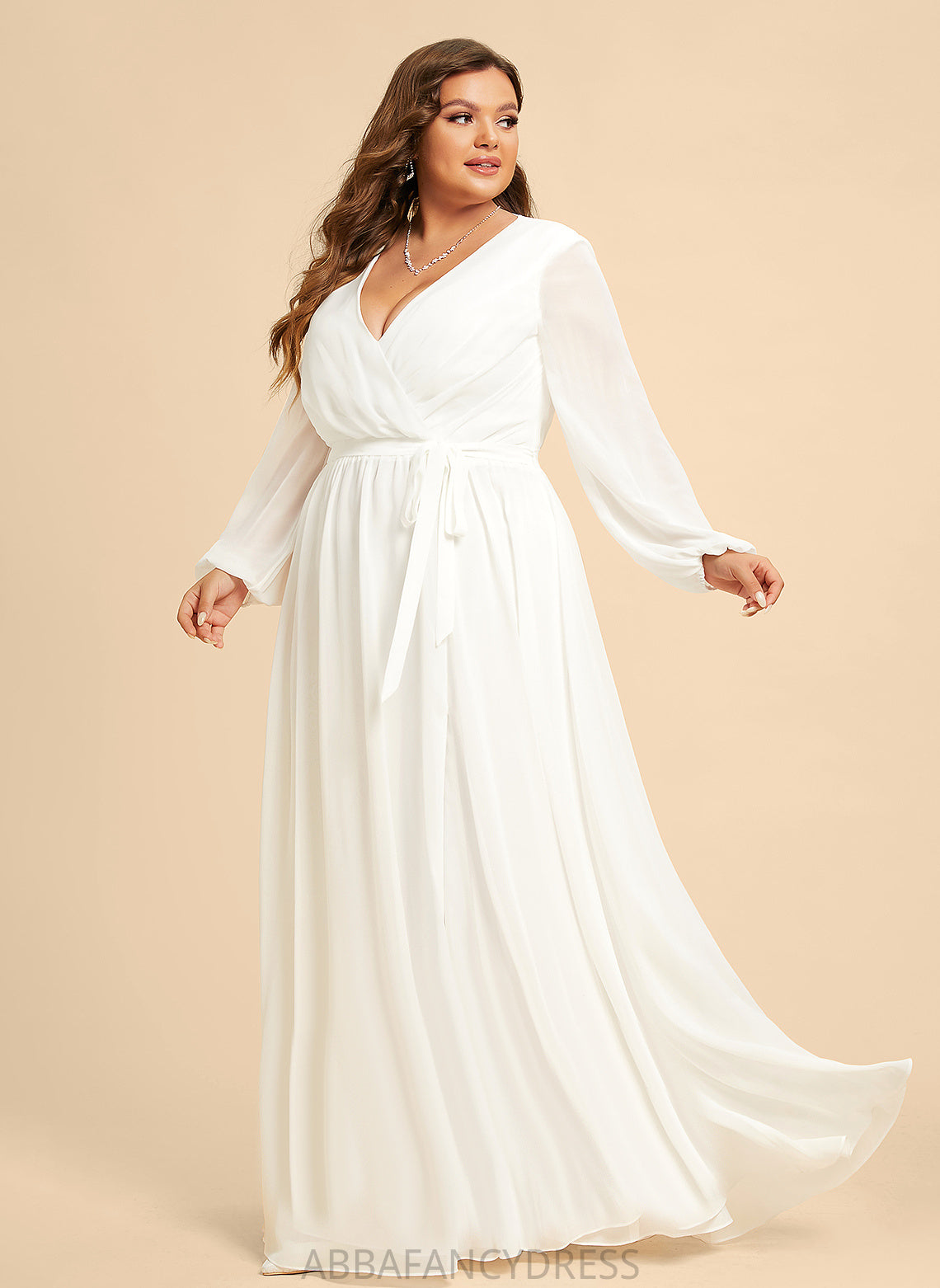 Wedding Dresses Floor-Length A-Line Chiffon Dress V-neck Camryn Wedding