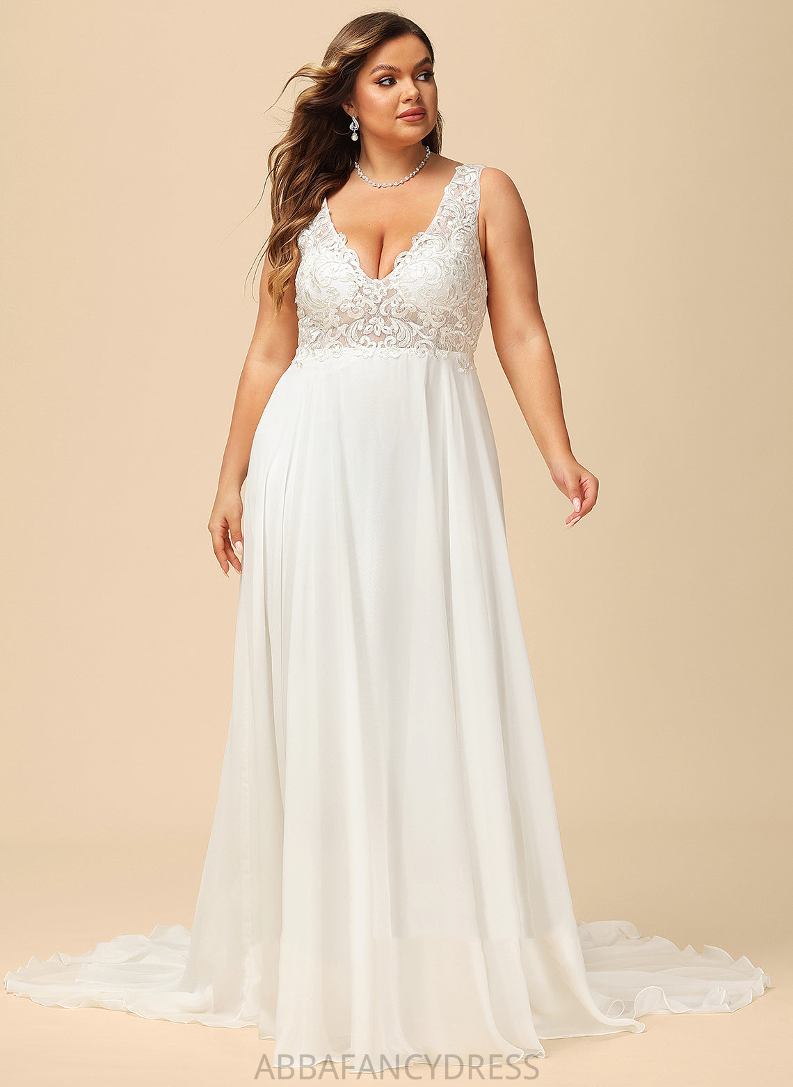 Wedding Dresses A-Line V-neck Lace Aylin Train Chiffon Wedding Dress Court