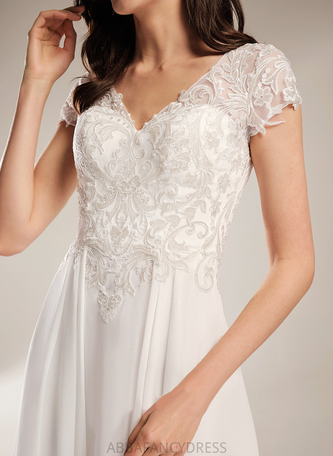 Lace A-Line Asymmetrical Wedding Dresses Dress Elyse V-neck Wedding Chiffon With