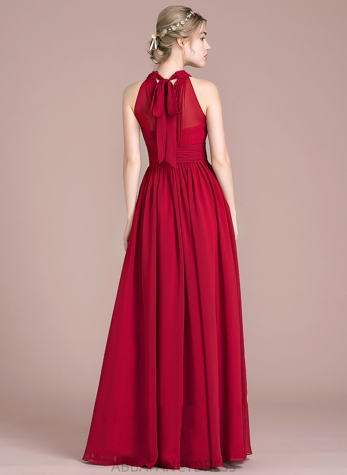 Fabric Floor-Length Embellishment A-Line Neckline Length SplitFront Ruffle Silhouette ScoopNeck Bow(s) Kristin