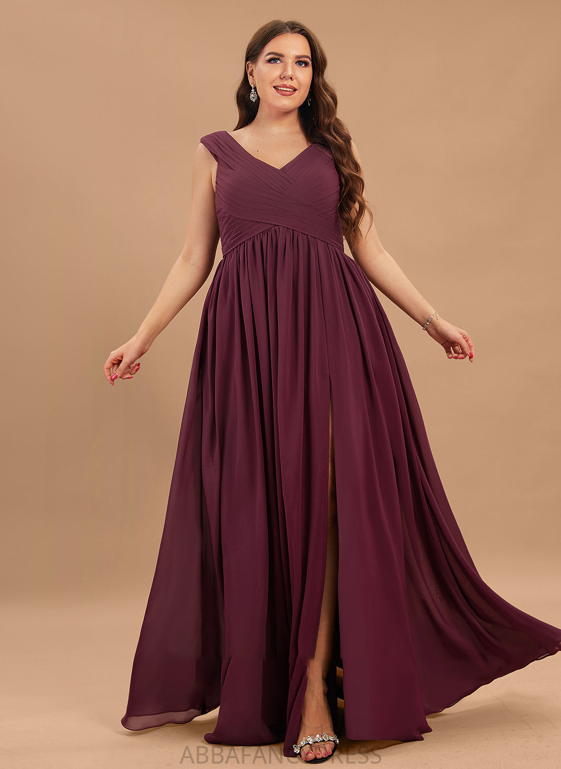 Pockets Chiffon Ruffle Floor-Length Off-the-Shoulder Angelina Prom Dresses Front A-Line Split With