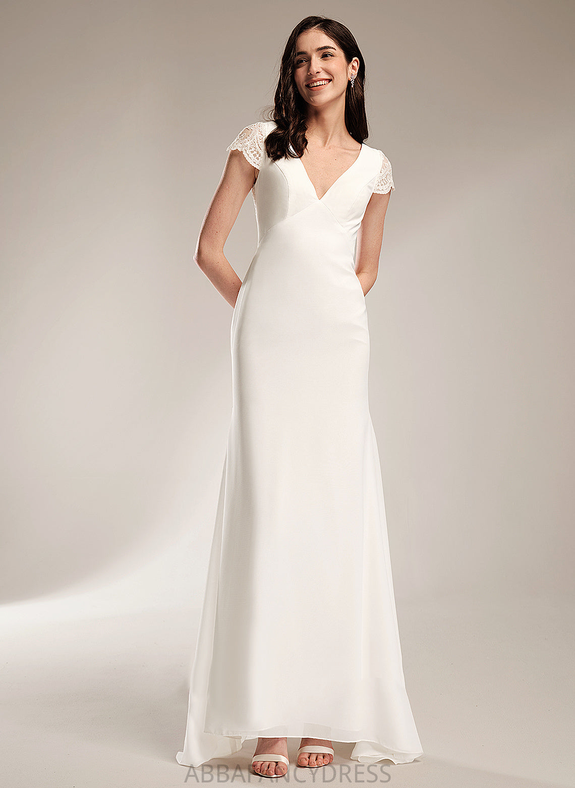 Wedding Dresses Train Dress Sheath/Column Wedding Magdalena Lace With V-neck Sweep Chiffon