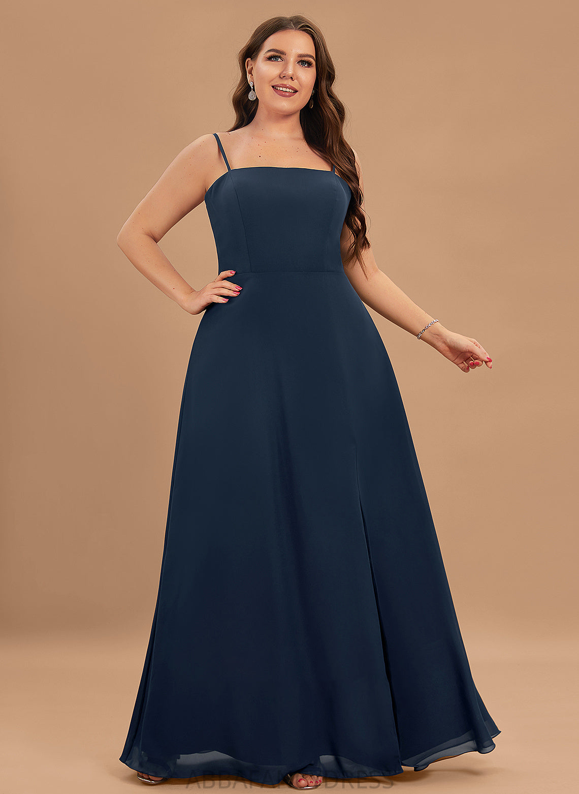 Prom Dresses A-Line Chiffon Neckline Floor-Length Square Sadie Front Split With