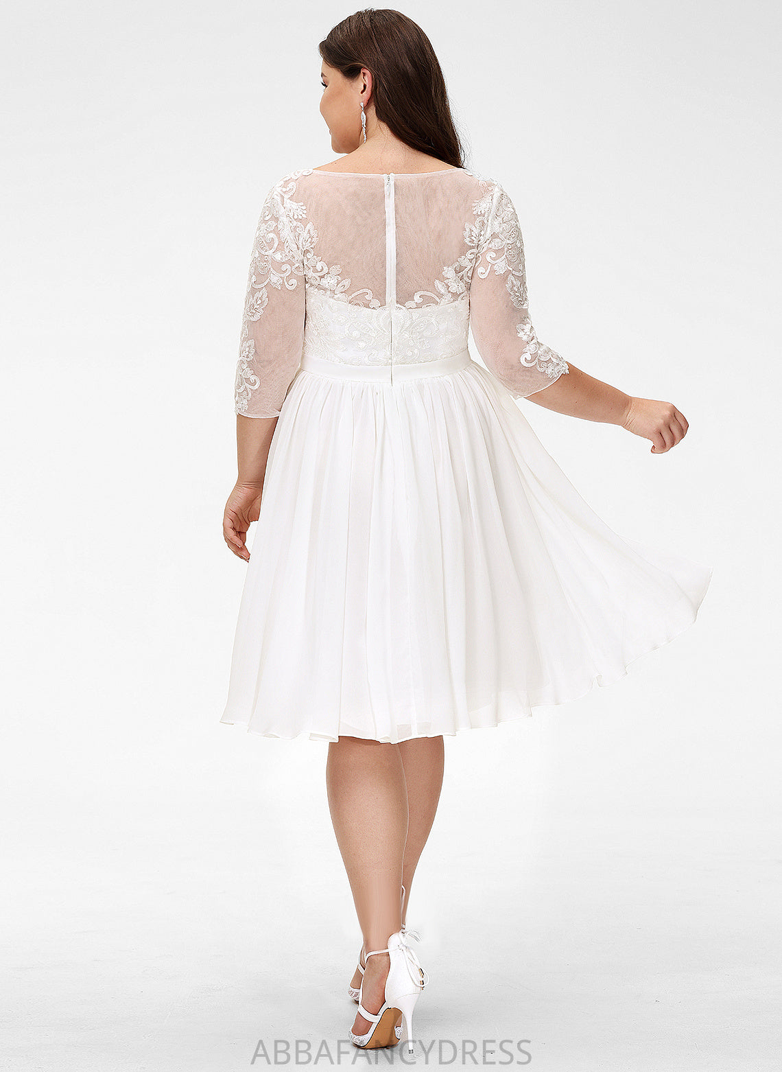 Sequins Wedding Lace A-Line Dress Knee-Length Tatiana With Scoop Wedding Dresses Chiffon