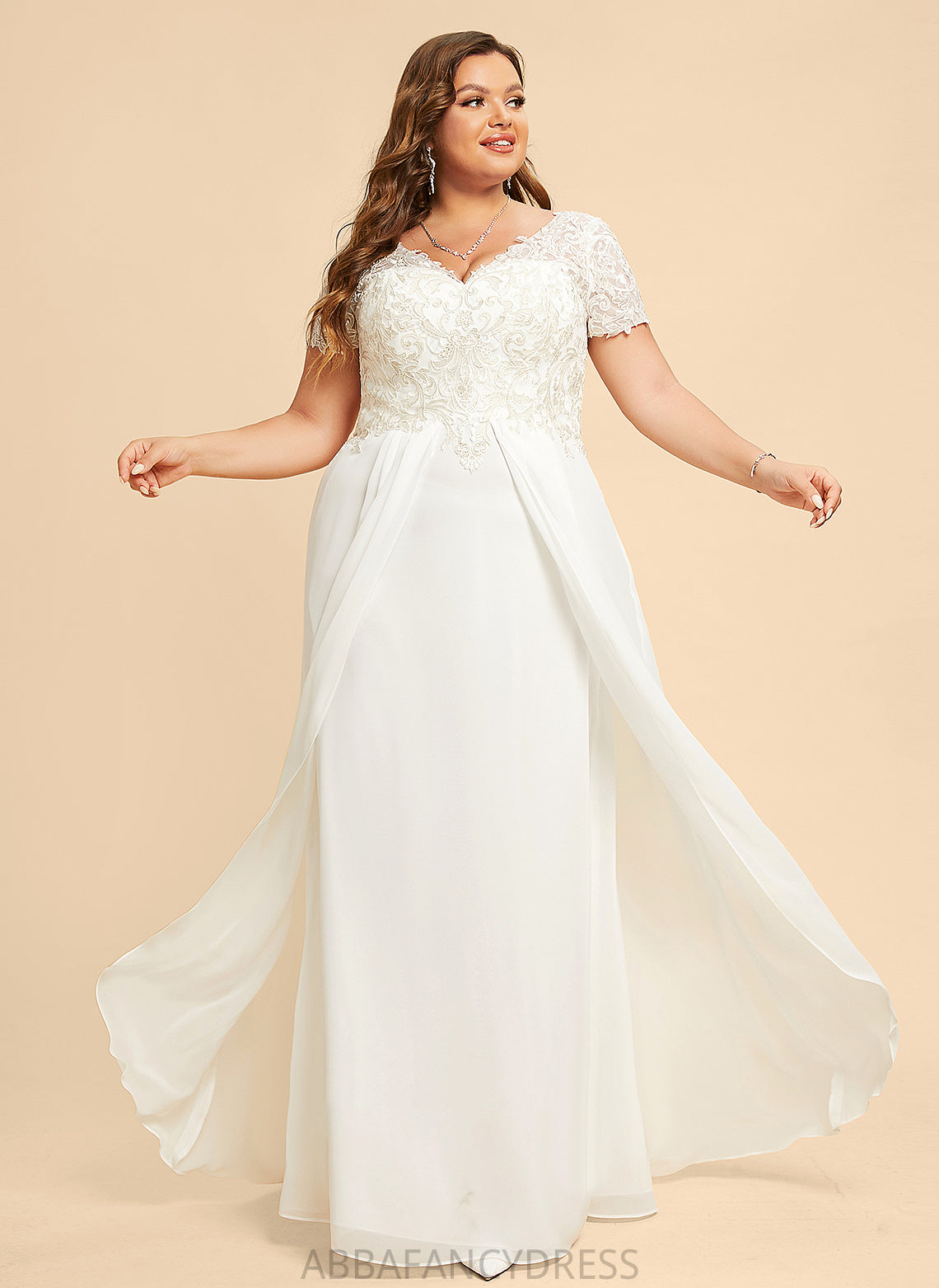 Dress Wedding Wedding Dresses Caroline Lace With A-Line Chiffon Floor-Length V-neck