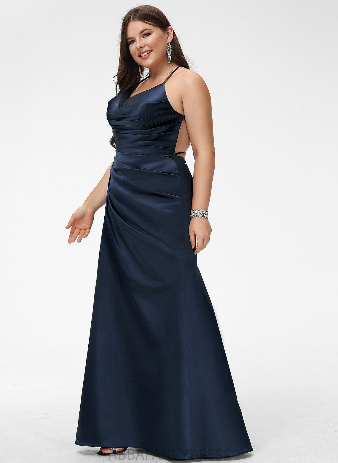 Satin Sheath/Column With Pleated V-neck Kelsey Prom Dresses Floor-Length