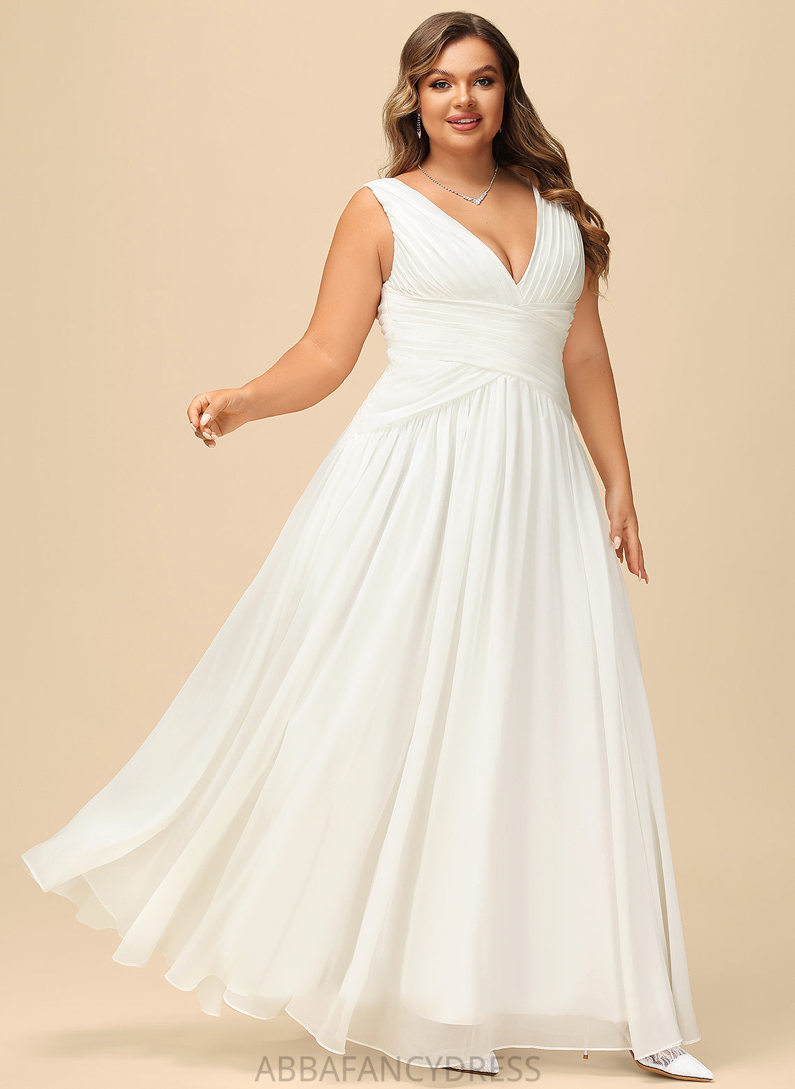 With A-Line V-neck Floor-Length Noelle Dress Wedding Pleated Chiffon Wedding Dresses