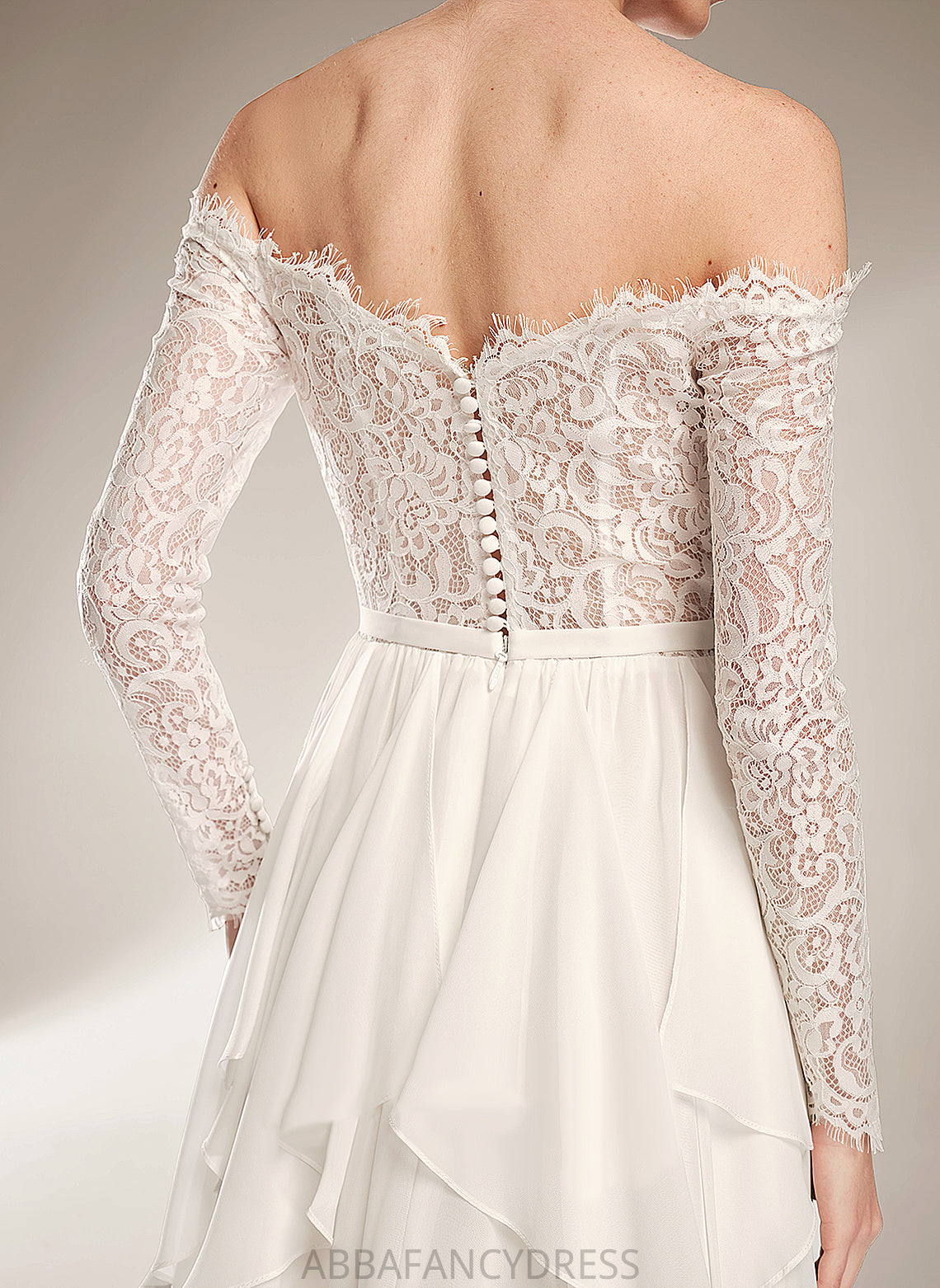 Wedding Dresses A-Line Wedding Train Chiffon Lace Nell Court Off-the-Shoulder With Dress Ruffle