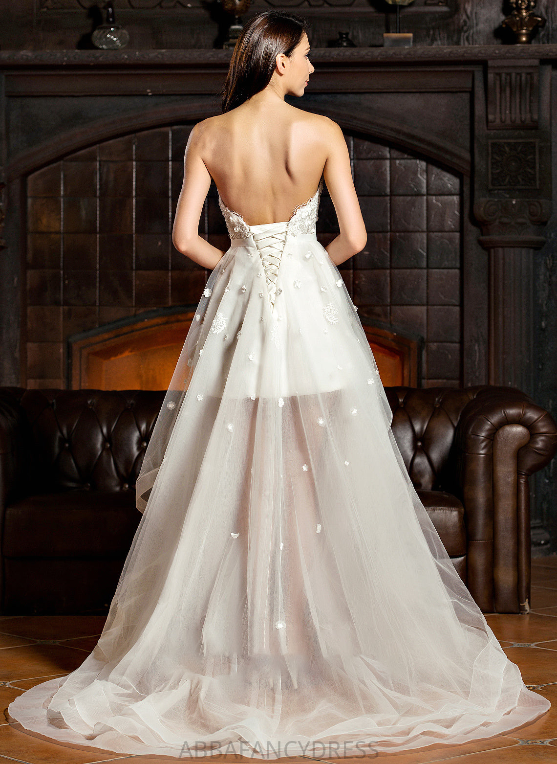 Wedding Dresses Denisse Tulle Sweetheart Asymmetrical Bow(s) With Wedding A-Line Beading Dress