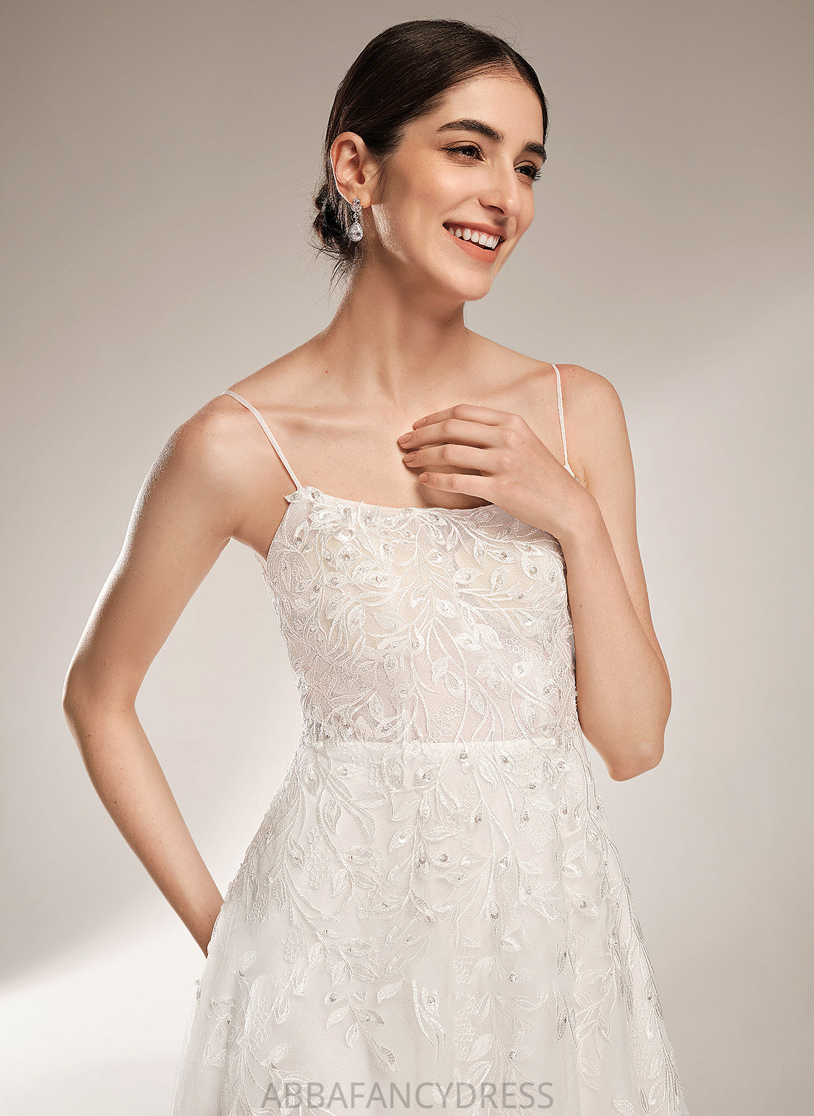 A-Line Train Sequins Wedding Dresses Dress With Neckline Square Court Wedding Beading Lilah