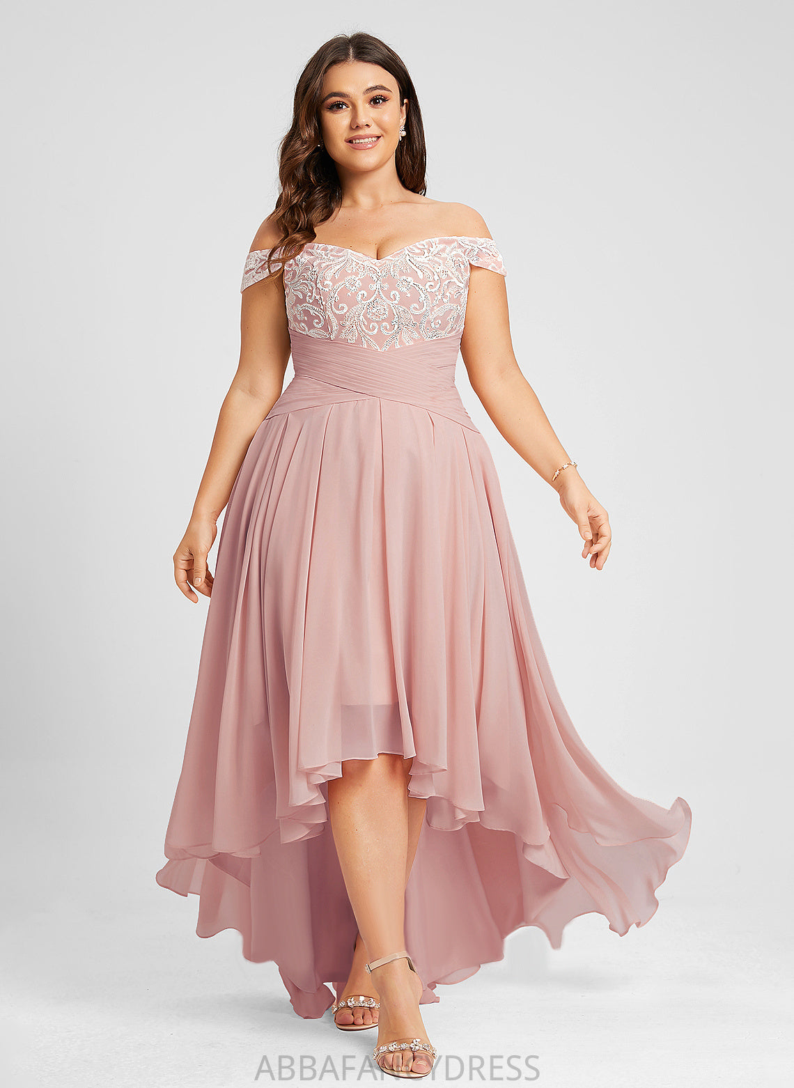 Chiffon Wedding Pleated A-Line Off-the-Shoulder With Asymmetrical Lace Wedding Dresses Fiona Dress