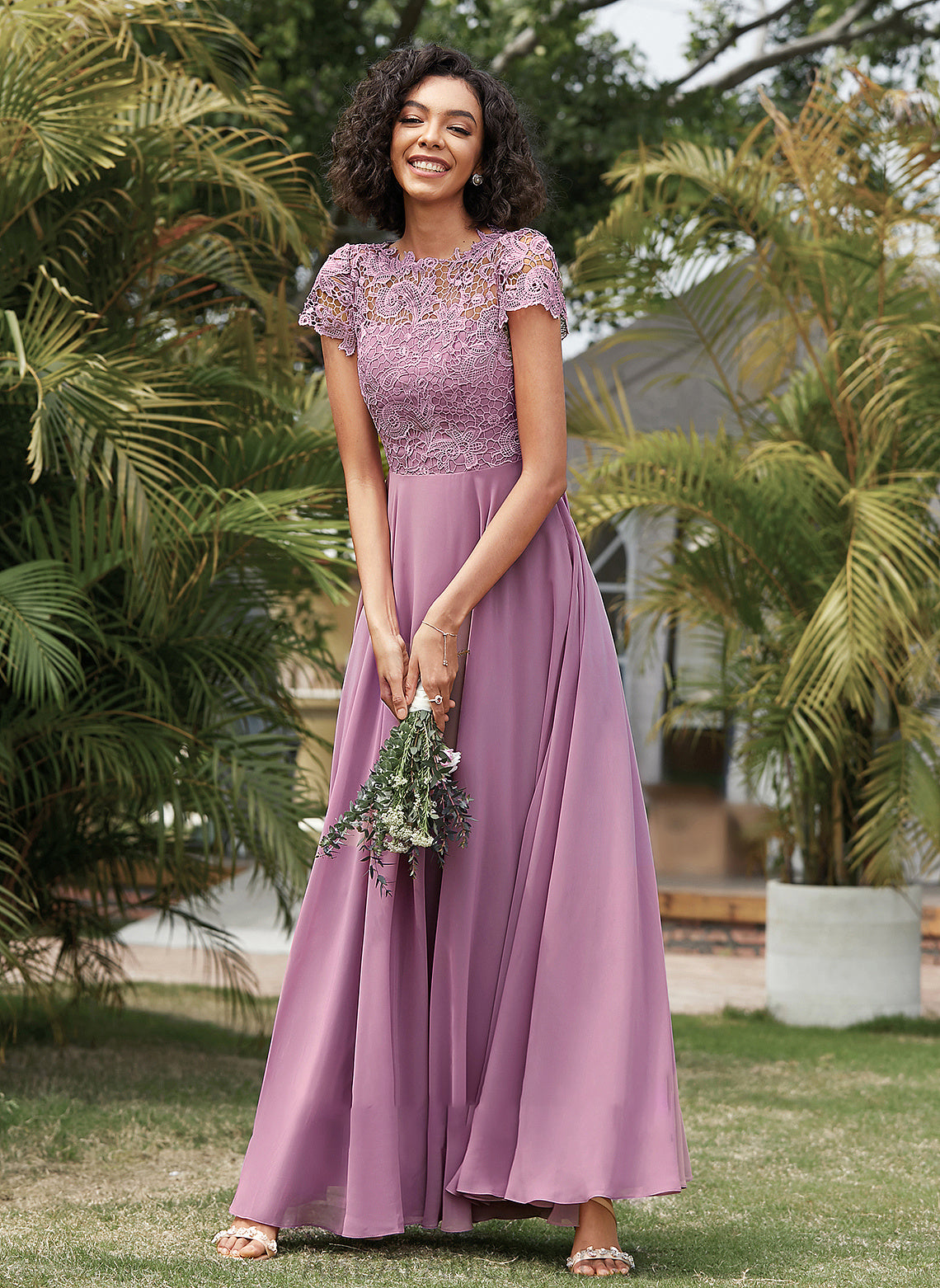 A-Line Chiffon Mercedes Scoop With Floor-Length Neck Prom Dresses Lace Pockets