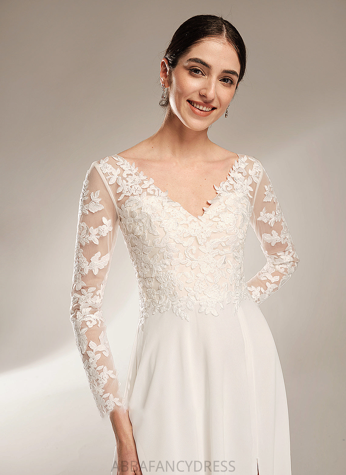 Wedding A-Line Wedding Dresses Front Floor-Length Sarah Dress With V-neck Split