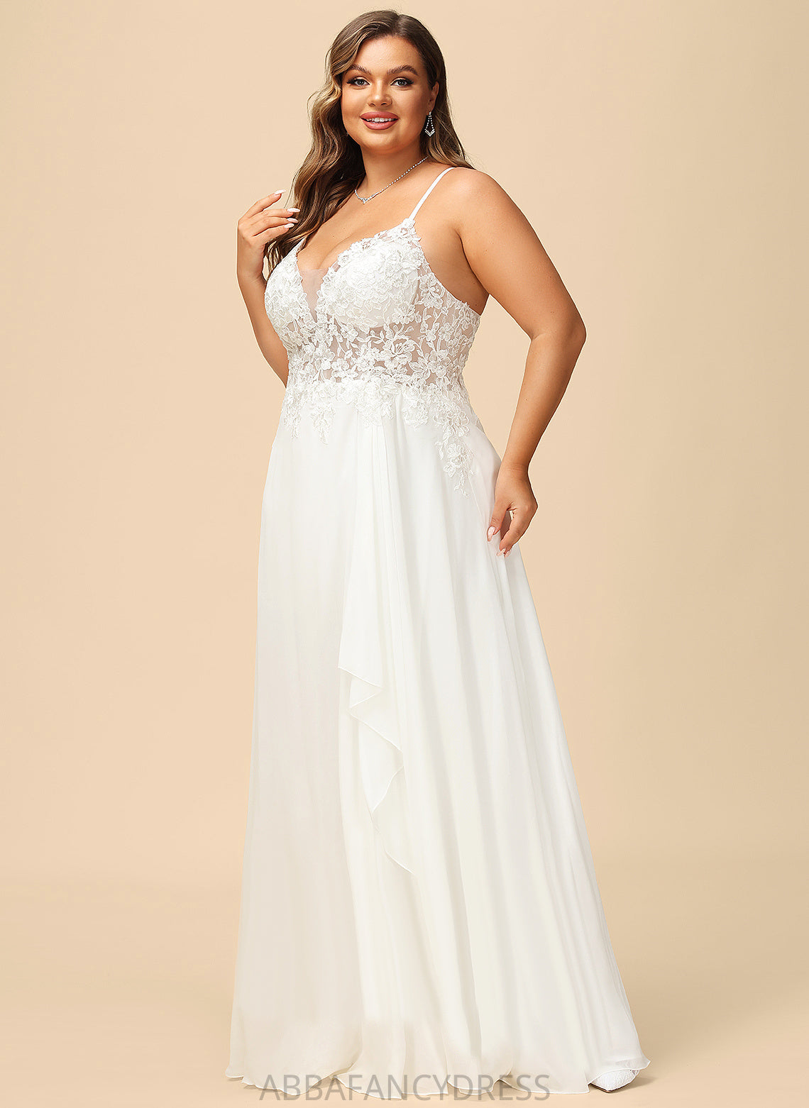 Adelyn Wedding Dress V-neck Lace Wedding Dresses Sequins Floor-Length With A-Line Chiffon