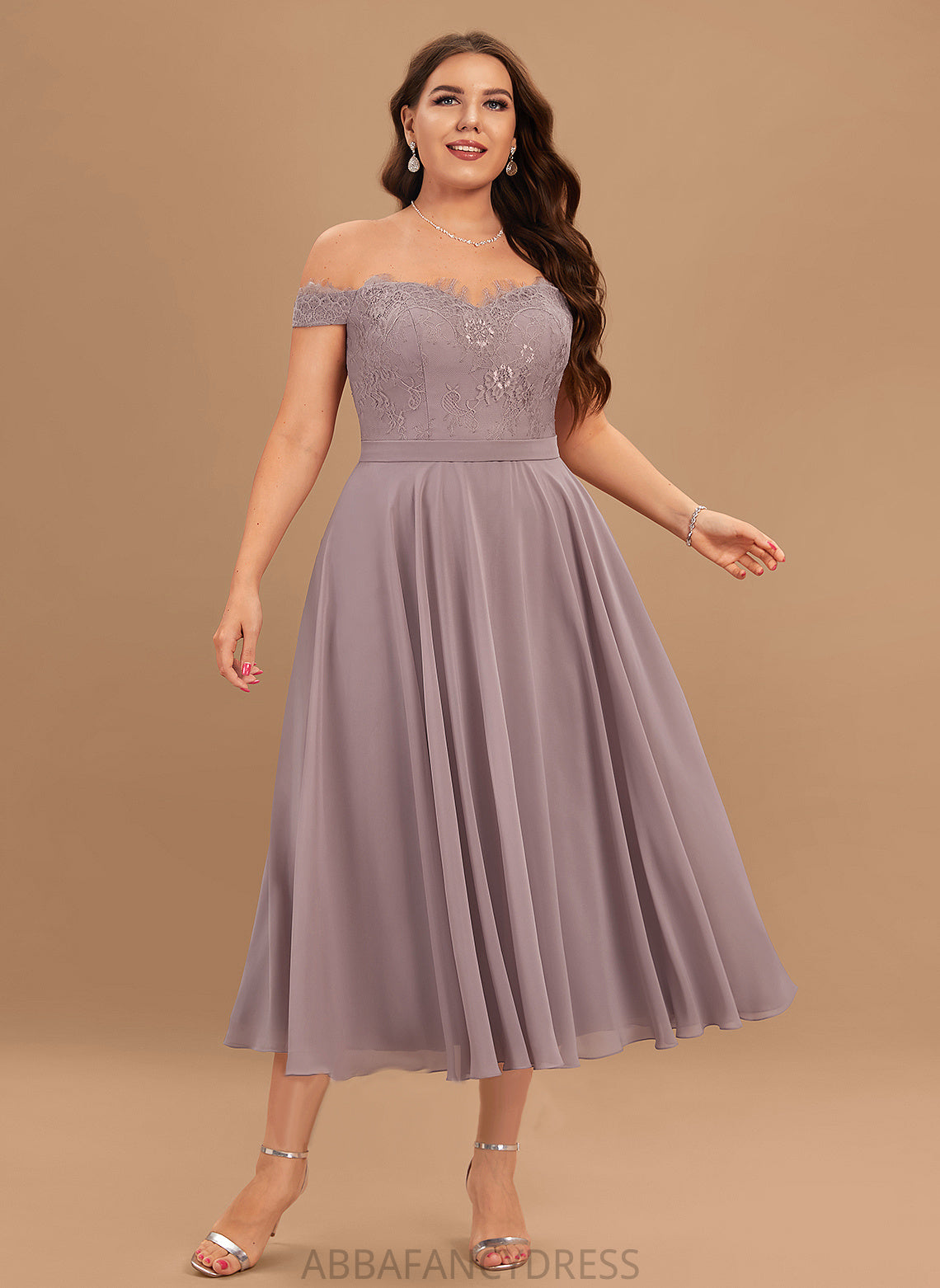 Beading With Homecoming Off-the-Shoulder Chiffon Homecoming Dresses Lace A-Line Kendall Tea-Length Dress