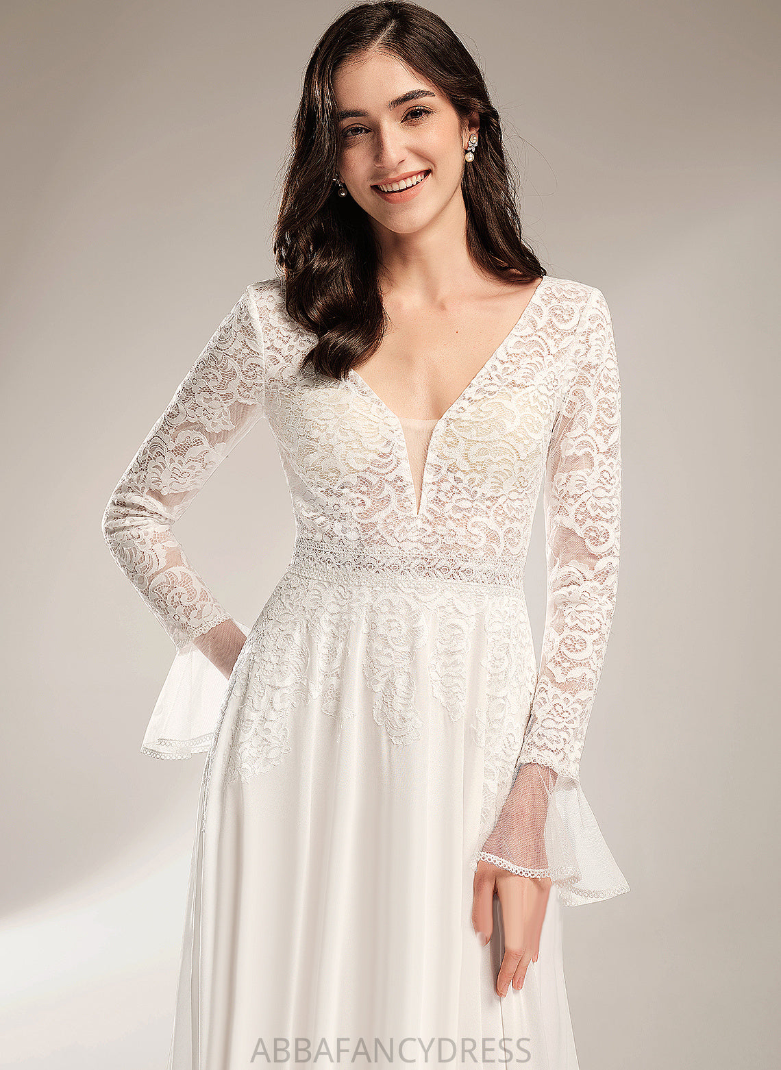 Wedding With Dress Train Wedding Dresses Lace V-neck A-Line Ruffle Court Zariah Chiffon