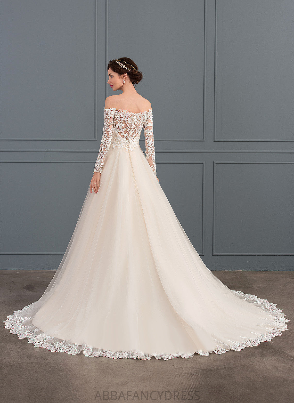 Wedding Dresses Dress Off-the-Shoulder Chapel Kaitlynn Tulle Lace Ball-Gown/Princess Wedding Train