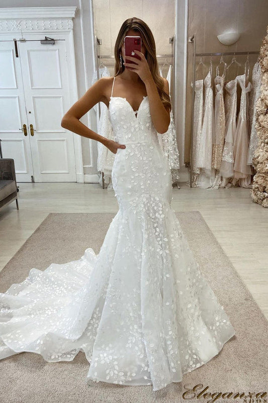 Charming Mermaid Sweetheart Tulle Wedding Dresses with Slit