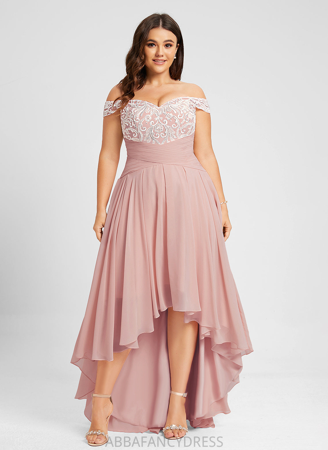 Chiffon Wedding Pleated A-Line Off-the-Shoulder With Asymmetrical Lace Wedding Dresses Fiona Dress