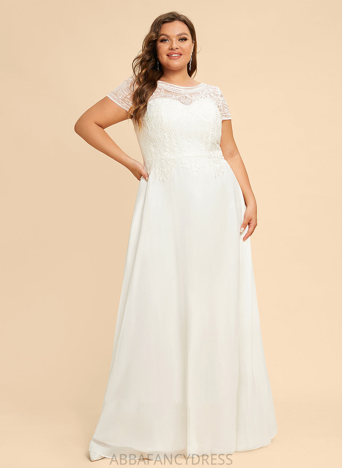 Scoop Sequins Dress With Chiffon Fatima Lace Wedding Wedding Dresses Floor-Length