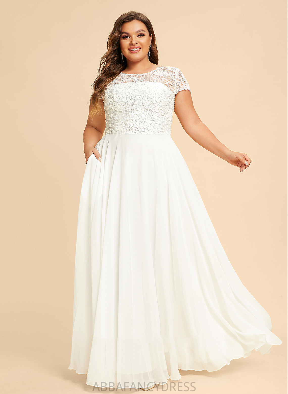 Wedding Lace Scoop Wedding Dresses A-Line Chiffon Floor-Length Delilah Dress