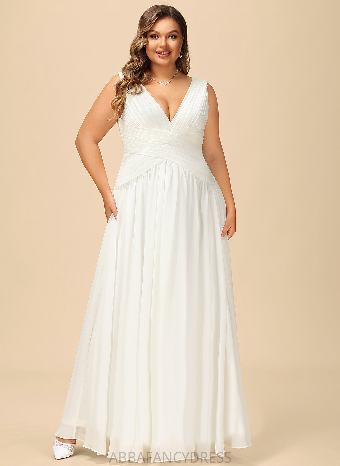 With A-Line V-neck Floor-Length Noelle Dress Wedding Pleated Chiffon Wedding Dresses