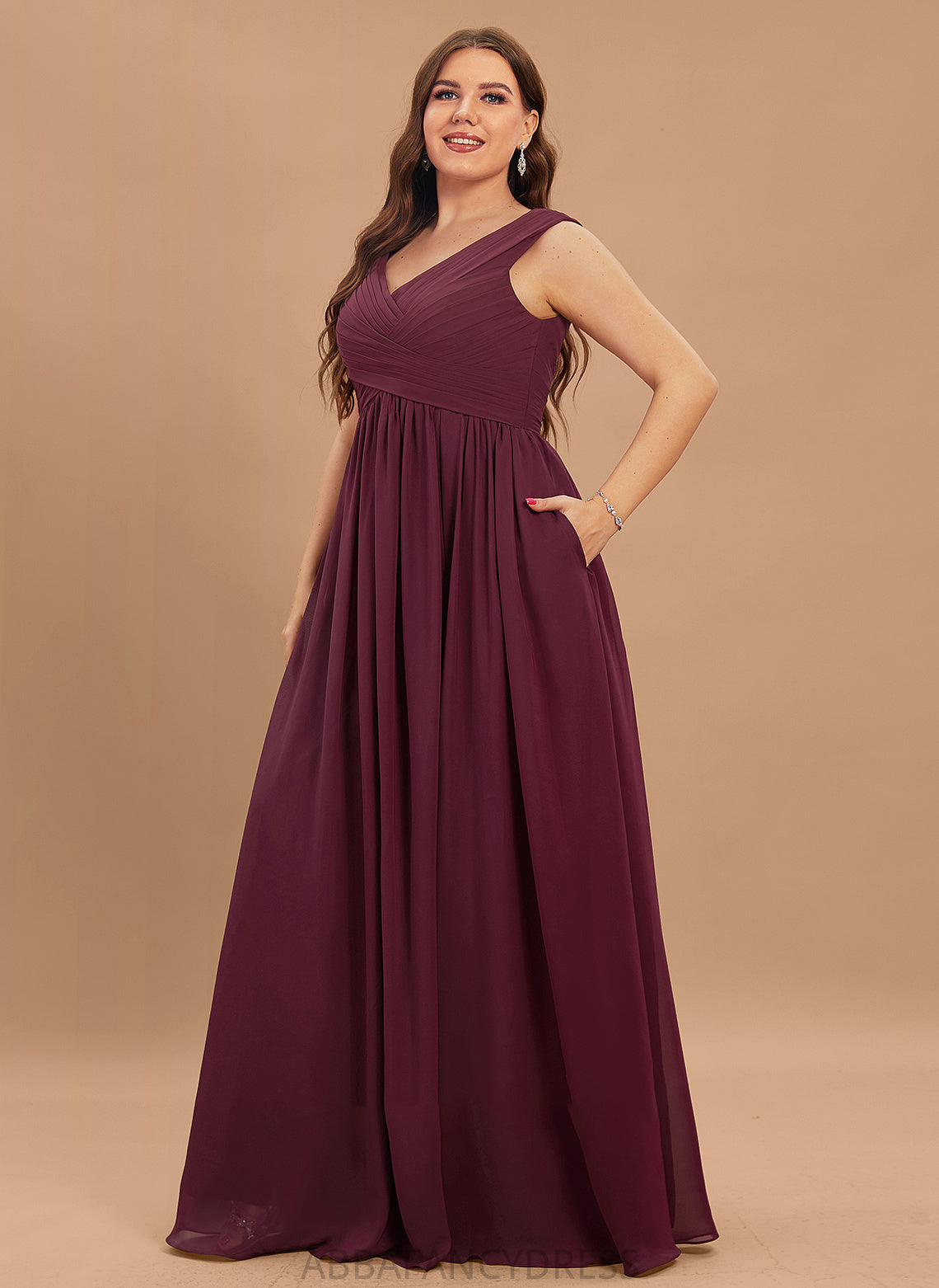 Pockets Chiffon Ruffle Floor-Length Off-the-Shoulder Angelina Prom Dresses Front A-Line Split With